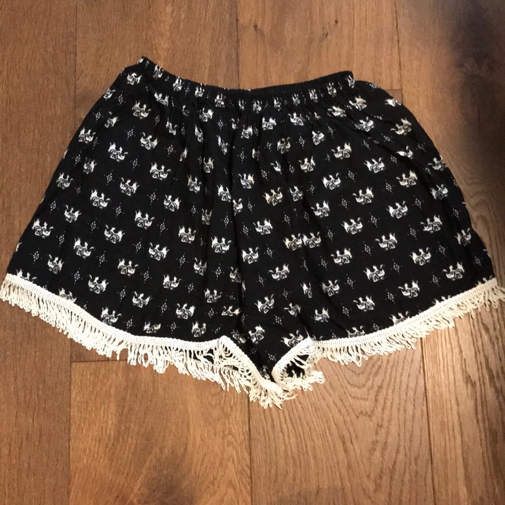 Black fringe shorts